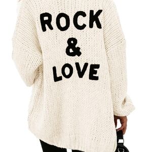Women's Cream Cardigan with Black Lettering